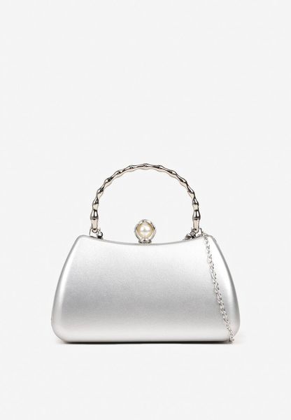 Srebrna Torebka Kopertówka Ozdobiona Perełką Fesaila. Szare torebki klasyczne Renee, bez wzorów, bez dodatków. Za 89.99 zł.