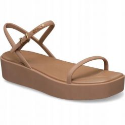 Sandały Dla Dorosłych Crocs Miami Platform Y-Strap Sandal. Brązowe sandały Crocs, bez wzorów, z materiału, eleganckie, bez obcasa, na obcasie, bez zapięcia. Za 199.99 zł.