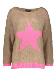 Miss goodlife Sweter "Star" w kolorze beżowo-jasnoróżowym rozmiar: XL. Brązowe swetry miss goodlife, xl, bez wzorów, z wełny, bez ramiączek. Za 250.94 zł.