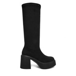 Kozaki DeeZee. Czarne kozaki DeeZee, bez obcasa, na słupku, bez zapięcia. Za 219.99 zł.