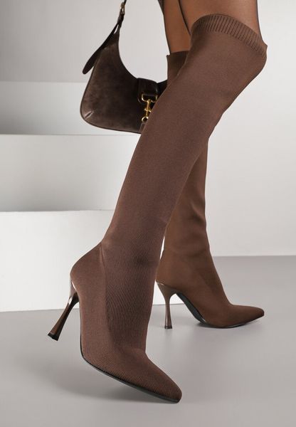 Brązowe Kozaki na Szpilce Vices z Elastyczną Cholewką Nulicella. Brązowe kozaki Renee, bez obcasa, na obcasie, bez zapięcia. Za 169.99 zł.
