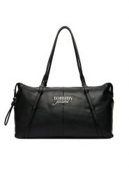 Tommy Jeans Torebka Pebble Grain Metal Logo Tote Bag AW0AW18472 Czarny. Czarne torebki klasyczne Tommy Jeans, bez wzorów, z jeansu, bez dodatków. Za 569.99 zł.