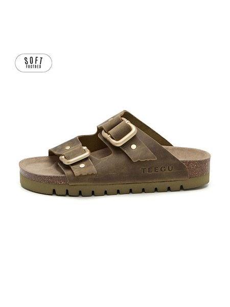 Teegu Skórzane klapki w kolorze khaki rozmiar: 36. Brązowe klapki teegu, bez wzorów, z otwartym noskiem, bez obcasa. Za 164.95 zł.