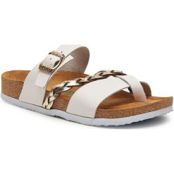 Comfortfusse Skórzane japonki w kolorze złoto-białym rozmiar: 41. Białe klapki Comfortfüße, bez wzorów, ze skóry, z otwartym noskiem, bez obcasa. Za 225.05 zł.