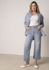 Niebieskie Jeansy Kuloty z Bawełną o Szerokim Kroju z Wysokim Stanem z Przeszyciami Hippesilea. Niebieskie jeansy Born2be, na co dzień, l, bez wzorów, z bawełny, z podwyższonym stanem. Za 109.99 zł.