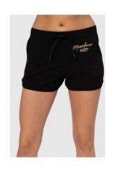 MOSCHINO Czarne szorty damskie ze złotym logo. Czarne szorty MOSCHINO, z aplikacjami, z bawełny. W wyprzedaży za 270.00 zł.