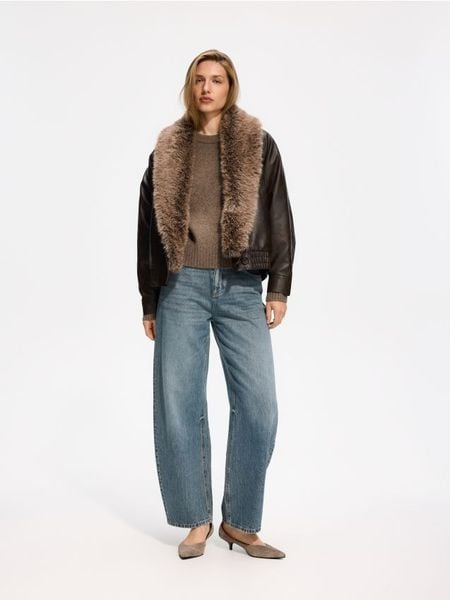 Jeansy barrel leg - indigo jeans. Niebieskie jeansy Reserved, bez wzorów. Za 129.99 zł.