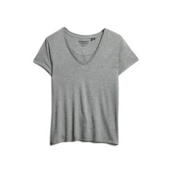 Bluzka T-shirt z haftem dla kobiet Superdry Studios. Szare bluzki Superdry, bez wzorów, bez kołnierzyka, bez ramiączek. W wyprzedaży za 124.60 zł.