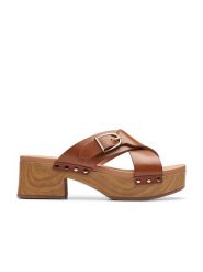 Clarks Skórzane klapki "Sivanne Walk" w kolorze jasnobrązowym rozmiar: 38. Brązowe klapki Clarks, bez wzorów, z otwartym noskiem, bez obcasa. Za 206.91 zł.