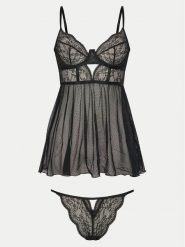 Hunkemöller Halka Babydoll Isabelle 205820 Czarny. Czarne koszule nocne Hunkemöller, bez wzorów, z syntetyku, bez ramiączek. Za 139.99 zł.