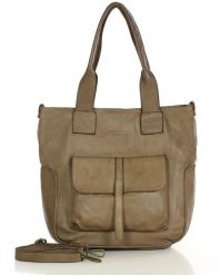 Shopperka skórzana MARCO MAZZINI beżowa v247d. Brązowe shopper bez wzorów, ze skóry, bez dodatków. Za 569.05 zł.