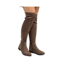 Taupe kozaki damskie 3037-49. Brązowe kozaki ButyModne, bez obcasa, bez zapięcia. Za 89.00 zł.