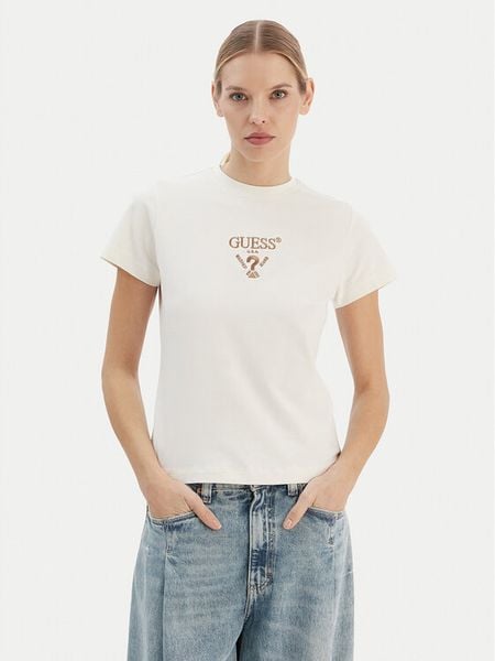 Guess T-Shirt V4YI21 KCDH1 Écru Regular Fit. T-shirty Guess, xl, z aplikacjami, z bawełny, bez kołnierzyka, bez ramiączek. Za 159.99 zł.