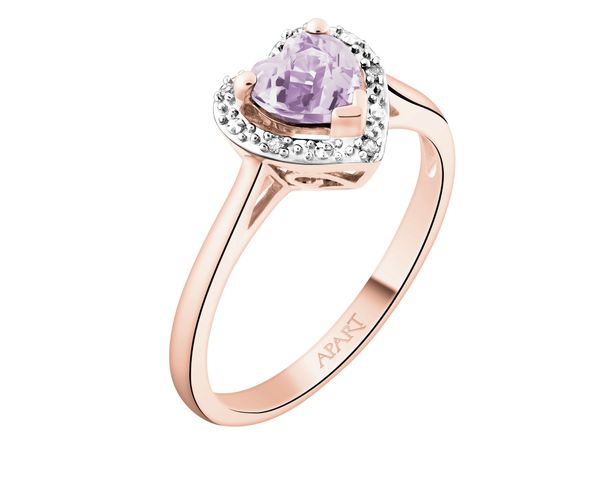 Pierścionek z różowego złota z diamentami i ametystem - serce - próba 375. Czerwone pierścionki Apart, z ametystem, złote. Za 1,659.00 zł.