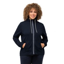Damskie Bluza rozpinana stójka kieszeń kangurka dłuższy tył. Niebieskie bluzy Ulla Popken, plus size, bez wzorów, z bawełny, bez kaptura. W wyprzedaży za 191.99 zł.