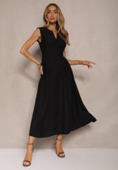 Czarna Rozkloszowana Sukienka z Wiskozy Lirune. Czarne sukienki Renee, na co dzień, na lato, l, bez wzorów, z wiskozy, eleganckie, bez kołnierzyka, bez ramiączek, maxi, rozkloszowane. Za 99.99 zł.