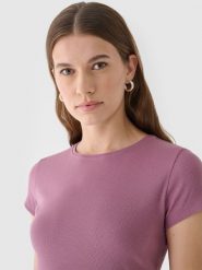 4F T-shirt slim gładki damski - różowy M. Czerwone t-shirty 4f, m, bez wzorów, z bawełny, bez kołnierzyka, bez ramiączek. W wyprzedaży za 29.99 zł.