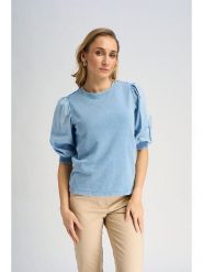 Marks & Spencer Bluzka w kolorze błękitnym rozmiar: 42. Niebieskie bluzki Marks & Spencer, bez wzorów, z bawełny, bez kołnierzyka, bez ramiączek. Za 52.55 zł.