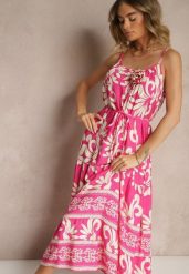 Różowa Rozkloszowana Sukienka z Wiskozy Zdobiona Broszką i Wiązaniem Marionela. Czerwone sukienki Renee, na co dzień, m, z aplikacjami, z wiskozy, eleganckie, bez kołnierzyka, bez ramiączek, midi, rozkloszowane. Za 54.99 zł.
