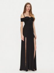Elisabetta Franchi Sukienka wieczorowa AB-R08-51E2-V800 Czarny Regular Fit. Czarne sukienki Elisabetta Franchi, bez wzorów, z wiskozy, wizytowe, bez kołnierzyka, bez ramiączek. Za 2,369.00 zł.