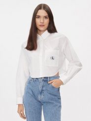 Calvin Klein Jeans Koszula J20J222614 Biały Cropped Fit. Białe koszule Calvin Klein Jeans, xl, bez wzorów, z bawełny, bez kołnierzyka, bez ramiączek. Za 179.99 zł.