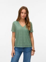 Vero Moda Bluzka w kolorze zielonym rozmiar: S. Zielone bluzki Vero Moda, s, bez wzorów, bez kołnierzyka, bez ramiączek. Za 43.99 zł.