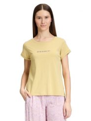 CARTOON Koszulka w kolorze żółtym rozmiar: 36. Żółte bluzki Cartoon, bez wzorów, bez kołnierzyka, bez ramiączek. Za 43.99 zł.