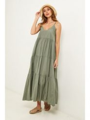Fleur de Lin Sukienka "Bix" w kolorze zielonym rozmiar: XL. Zielone sukienki Fleur de Lin, xl, bez wzorów, z bawełny, bez kołnierzyka, bez ramiączek, maxi. Za 144.95 zł.