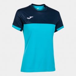 Koszulka do tenisa z krótkim rekawem damska Joma SHORT SLEEVE T- SHIRT. Niebieskie t-shirty Joma, xs, bez wzorów, bez kołnierzyka, bez ramiączek. Za 89.00 zł.