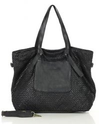 Shopperka pleciona MARCO MAZZINI czarna v243a. Czarne shopper bez wzorów, ze skóry, duże, bez dodatków. Za 597.55 zł.