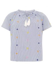 Zwillingsherz Bluzka "Stripe & Stitch" w kolorze niebieskim rozmiar: S/M. Niebieskie bluzki Zwillingsherz, m, z aplikacjami, z bawełny, bez kołnierzyka, bez ramiączek. Za 104.99 zł.