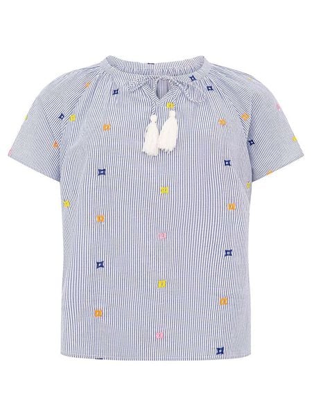 Zwillingsherz Bluzka "Stripe & Stitch" w kolorze niebieskim rozmiar: S/M. Niebieskie bluzki Zwillingsherz, m, z aplikacjami, z bawełny, bez kołnierzyka, bez ramiączek. Za 134.95 zł.