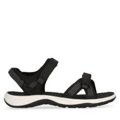 Sandały Whistler. Czarne sandały Whistler, bez wzorów, bez obcasa, na płaskiej podeszwie, bez zapięcia. Za 139.99 zł.
