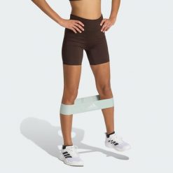 Legginsy Workout Essentials Scrunch z dzianiny o długości wewnętrznej strony. Brązowe legginsy Adidas, bez wzorów, z dzianiny. Za 149.00 zł.
