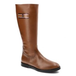 Brązowe Kozaki Damskie Tommy Hilfiger Eleganckie Skórzane Buty. Brązowe kozaki TOMMY HILFIGER, ze skóry, bez obcasa, na płaskiej podeszwie, bez zapięcia. Za 689.00 zł.