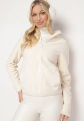 Biała Welurowa Bluza na Suwak Asiyana. Białe bluzy Born2be, l, z aplikacjami, z weluru, bez kaptura. Za 54.99 zł.