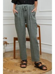 Fleur de Lin Lniane spodnie w kolorze khaki rozmiar: XL. Brązowe spodnie materiałowe Fleur de Lin, na co dzień, xl, bez wzorów, ze lnu. Za 171.28 zł.