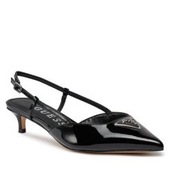 Sandały Guess. Czarne sandały Guess, z aplikacjami, bez obcasa, na szpilce, bez zapięcia. Za 419.99 zł.