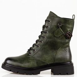 Zielone trapery damskie M.Daszyński 2508-4. Brązowe botki M.Daszyński, na jesień, z aplikacjami, z jeansu, z okrągłym noskiem, bez obcasa, bez zapięcia. Za 199.00 zł.