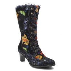 Granatowe Wzorzyste Botki Laura Vita Eleganckie Obuwie Damskie. Niebieskie botki Laura Vita, bez wzorów, z koronki, bez obcasa, na obcasie, bez zapięcia. Za 479.00 zł.