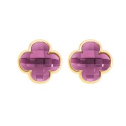 Kolczyki Mini Icons koniczyny z fioletowym kryształem, pozłacane. Fioletowe kolczyki Lilou, pozłacane. Za 189.00 zł.