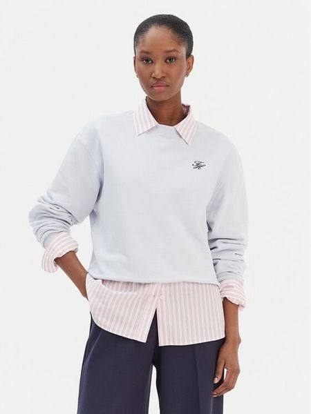 Tommy Hilfiger Bluza Script WW0WW49418 Błękitny Regular Fit. Niebieskie bluzy TOMMY HILFIGER, l, bez wzorów, z bawełny, bez kaptura. Za 299.99 zł.