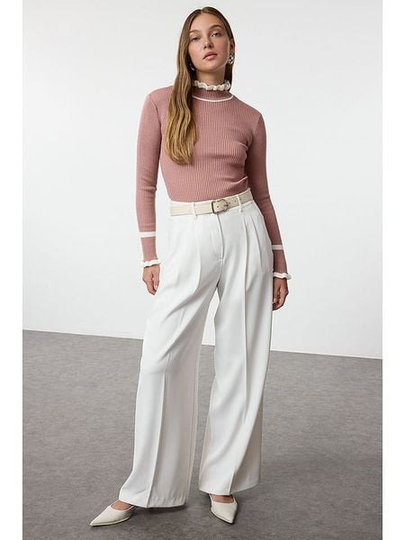 Trendyol Sweter w kolorze szaroróżowym rozmiar: S. Różowe swetry Trendyol, s, bez wzorów, ze splotem, bez ramiączek. Za 99.80 zł.