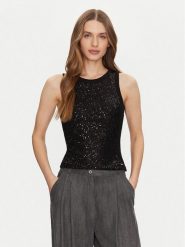 Guess Top W5GP06 KCS10 Czarny Regular Fit. Czarne topy Guess, m, z aplikacjami, z bawełny, bez kołnierzyka, bez ramiączek. Za 159.99 zł.