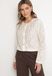 Beżowa Bawełniana Ażurowa Bluzka na Guziki Faneonia. Brązowe bluzki Born2be, l, w ażurowe wzory, z bawełny, eleganckie, bez kołnierzyka, bez ramiączek. W wyprzedaży za 110.49 zł.