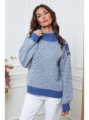 So Cachemire Sweter "Calinia" w kolorze niebiesko-białym rozmiar: S. Niebieskie swetry So Cachemire, s, bez wzorów, z wełny, bez ramiączek. Za 200.13 zł.