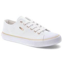 Trampki damskie Big Star, materiałowa cholewka sznurowany fason klasyczna biała podeszwa złote detale minimalistyczny design, białe, TT274772. Białe trampki Big Star, bez wzorów, z materiału, bez zapięcia. Za 129.00 zł.
