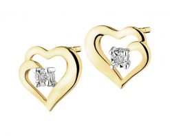 Kolczyki z żółtego i białego złota z brylantami - serca - 0,01 ct - próba 375. Białe kolczyki Apart, z brylantem, złote. Za 749.00 zł.