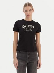Guess T-Shirt V6RI02 J1314 Czarny Regular Fit. Czarne t-shirty Guess, xs, z aplikacjami, z bawełny, bez kołnierzyka, bez ramiączek. Za 159.99 zł.