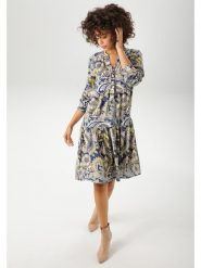 Aniston Sukienka w kolorze granatowo-żółtym rozmiar: 36. Niebieskie sukienki Aniston, bez wzorów, z wiskozy, bez kołnierzyka, bez ramiączek, midi. Za 78.28 zł.